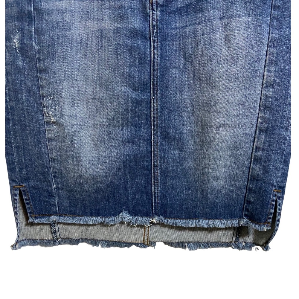 KUT from the Kloth Connie Denim Skirt Medium Wash Raw Hem Size 8 Distressed Slit - Picture 10 of 13